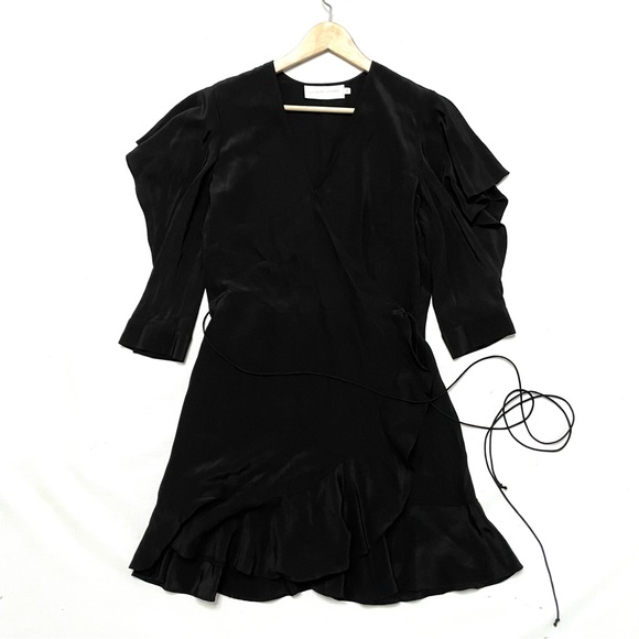 MICHELLE MASON 10 Ruffle-trimmed cutout wrap dress Black mini silk - Picture 1 of 10